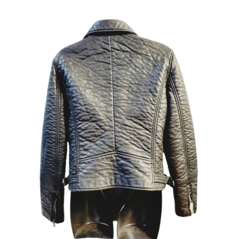 GLAMOROUS QUILTED BLACK FAUX LEATHER MOTORCYCLE JACKET SIZE L - Picture 3 of 6